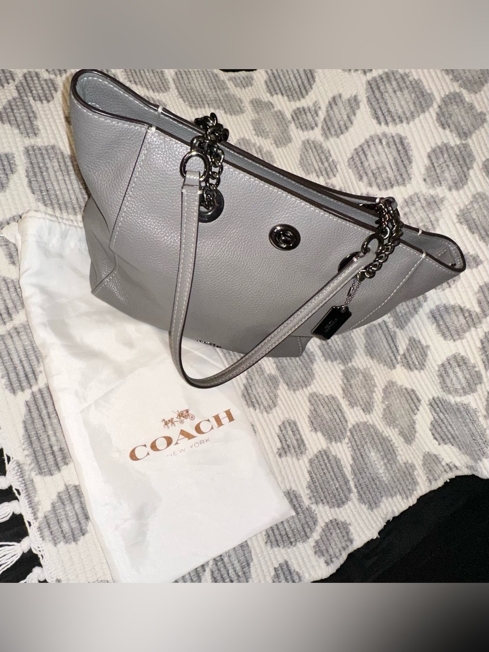 Coach Gray Pebbled Leather Chain Tote